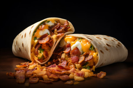 Potatoes, bacon and eggs in a breakfast burrito.ai generativeの素材