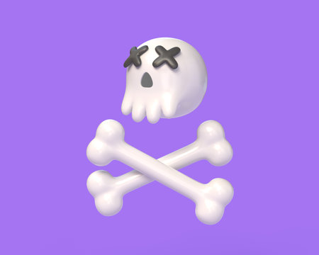 3d skull and bones in cartoon style. design element for halloween holiday. 3d renderingの写真素材