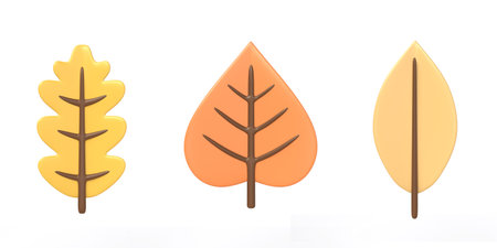 3d autumn leaves set isolated on white background. autumn decor. 3d renderingの写真素材