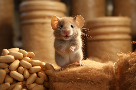 little cute mouse in a bag of grain.ai generativeの素材