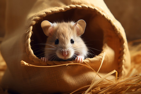 little cute mouse in a bag of grain.ai generativeの素材