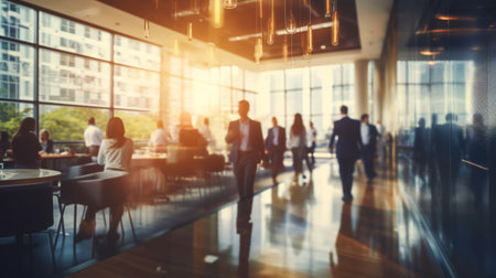 Business office with blurred people casual wear, with blurred bokeh background.ai generativeの素材