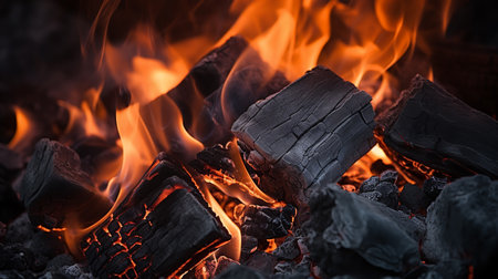 Close up of burning coals from a fire. ai generativeの素材