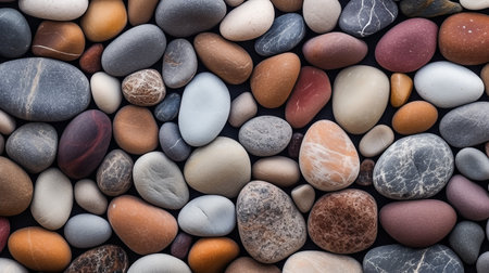 Pebbles or river stones for background, top view panorama. ai generativeの素材