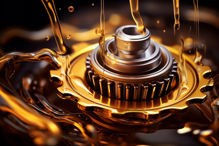 Lubricate motor oil and Gears. Oil wave splashing in Car engine with lubricant oil. Concept of Lubricate motor oil and Gears.ai generativeの素材