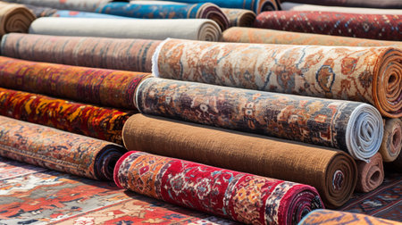 various oriental carpets and carpets, rolls close-up.ai generativeの素材
