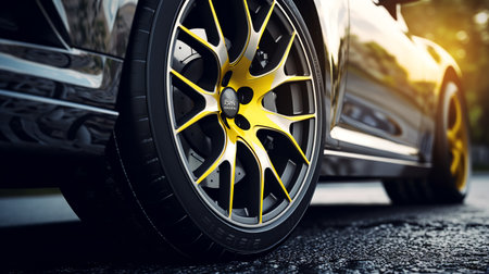 tires with powerful disc brakes pads on a sports racing luxury car. ai generativeの素材