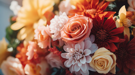 a close up of a bunch of flowers on a table. ai generativeの素材