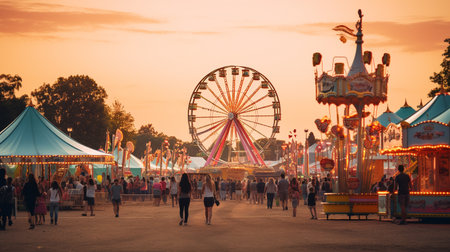 Local fair or carnival organized for Labor Day, where families and friends come together to enjoy rides, games, and festivities. ai generativeの素材