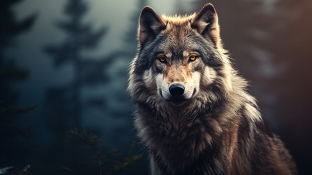 Wolf of Wilderness.copy space. ai generativeの素材