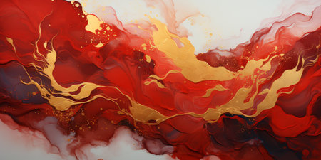 abstract marble background illustration, red and gold color marble ink. AI generativeの素材