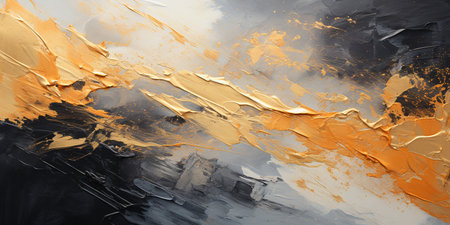 abstract acrylic background, illustration, black and gold color artist's brush strokes with oil paints on canvas. AI generativeの素材
