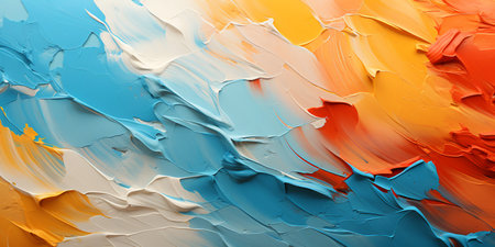 abstract texture background made from rough brush strokes of an artist's acrylic paint, blue and orange colors. AI generativeの素材