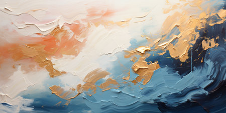 abstract texture background from artist's brushstrokes, oil paint, gold and blue colors. AI generativeの素材