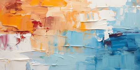 abstract texture background made of rough artist strokes with orange and turquoise paint on canvas. ai generativeの素材