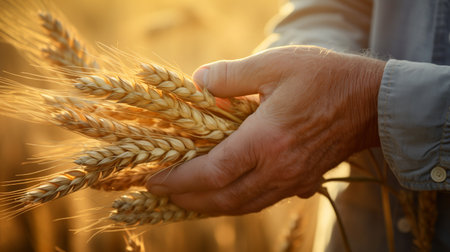 Farmer holding hands wheat. Grain deal.ai generativeの素材