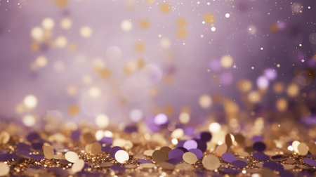gold and purple abstract glitter confetti bokeh background. ai generativeの素材