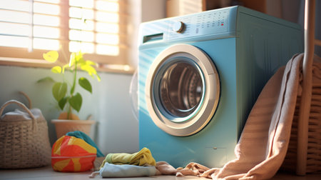 Laundry basket on the background of the washing machine. ai generativeの素材
