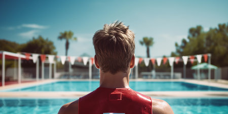 lifeguard in front of the pool. ai generativeの素材
