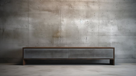 empty tv stand on the background of a concrete wall. ai generativeの素材