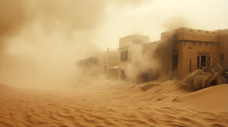 sandstorm engulfing a small desert village. ai generativeの素材
