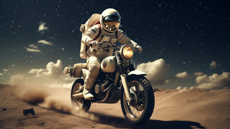 astronaut on a classic motorcycle. ai generativeの素材