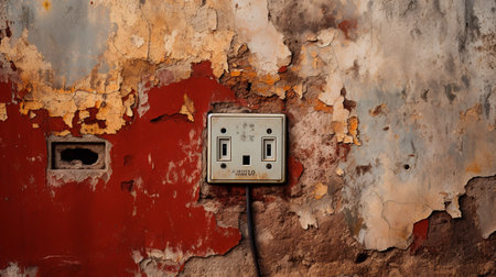 Aged switch on a worn out wall. ai generativeの素材