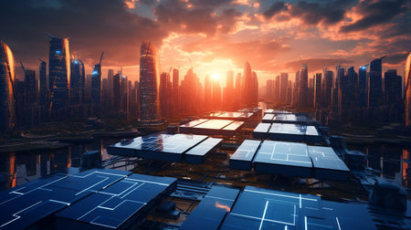 city ââof the future and futuristic solar panels. ai generativeの素材