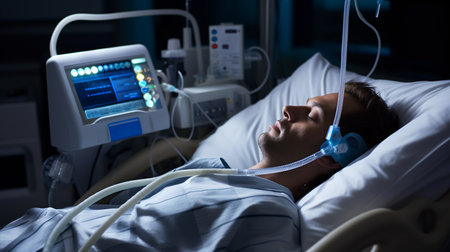 Polysomnography sleep study of body functions medical health check nap diagnose sleep disorders. ai generativeの素材
