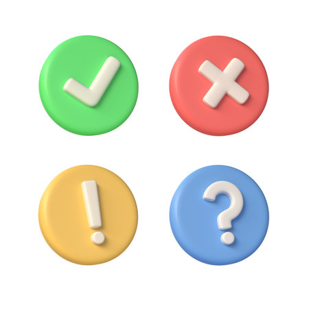 3D icons check mark, exclamation point, cross, question. minimalist style. 3d renderingの写真素材