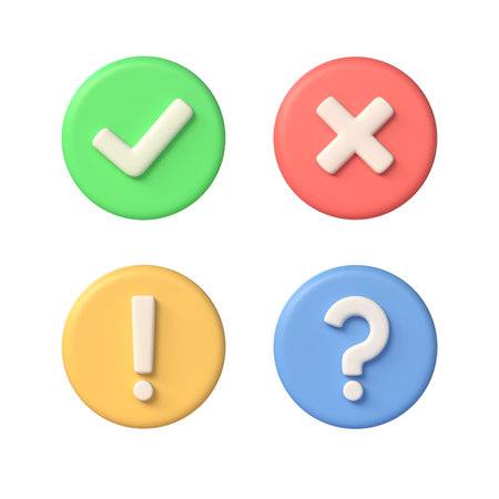 3D icons check mark, exclamation point, cross, question. minimalist style. 3d renderingの写真素材