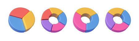 3d set of pie charts. data analysis. Data visualization. 3d renderingの写真素材