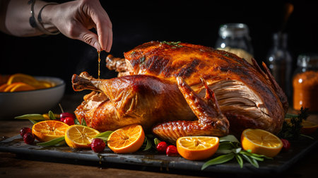 fresh, cooked, holiday turkey on a board. ai generativeの素材