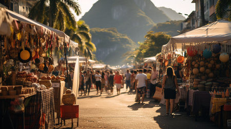 A bustling street market during a festival in Rio de Janeiro. ai generativeの素材