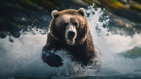Grizzly hunting for Alaskan salmon. ai generativeの素材