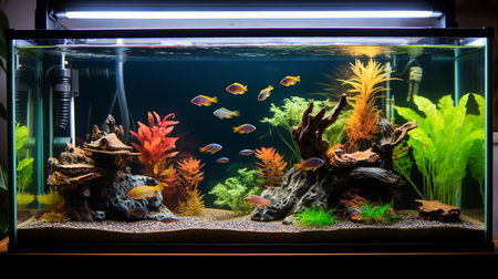 Big aquarium in a living room in a house. ai generativeの素材