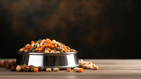 natural pet food in an aluminum dog bowl. ai generativeの素材