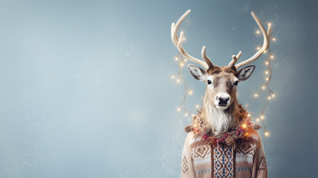 deer in a knitted winter Christmas sweater. ai generativeの素材