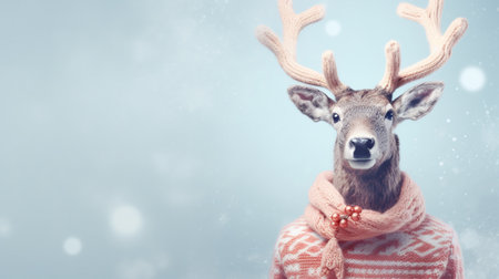 deer in a knitted winter Christmas sweater. ai generativeの素材