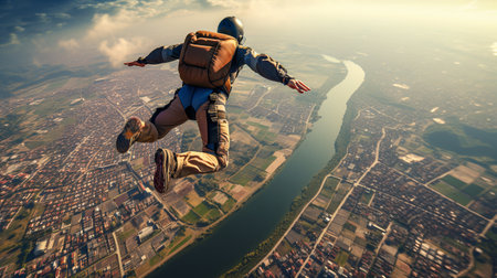parachutist made a jump, free fall, feeling of freedom, extreme and dangerous form of recreation. ai generativeの素材