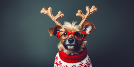 dog in a knitted winter Christmas sweater. ai generativeの素材