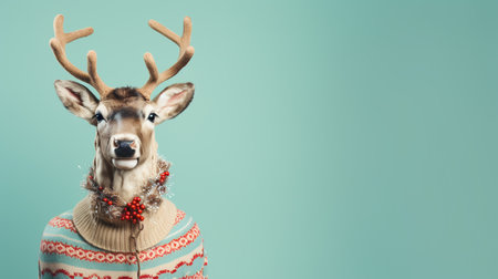 deer in a knitted winter Christmas sweater. ai generativeの素材
