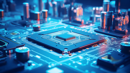 printed computer motherboard, automation, quality control in equipment production. ai generativeの素材