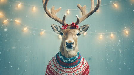 deer in a knitted winter Christmas sweater. ai generativeの素材