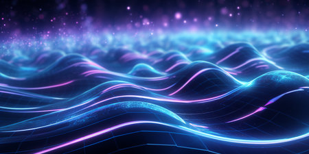 abstract wave digital technology background, sound and graphic shapes, network, graph, fluctuations. ai generativeの素材