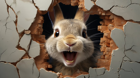 cute rabbit from a hole in the wall. ai generativeの素材