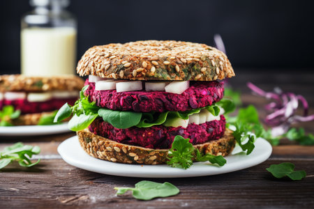 Quinoa, beet and chickpea burgers. ai generativeの素材