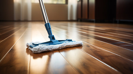 Efficient Mop Cleaning Hardwood Floors. ai generativeの素材