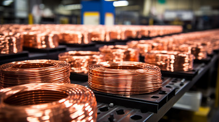 rolls of copper wire in production. ai generativeの素材
