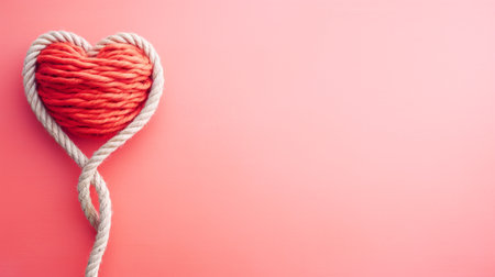 heart made of rope for weaving on a blue background. ai generativeの素材